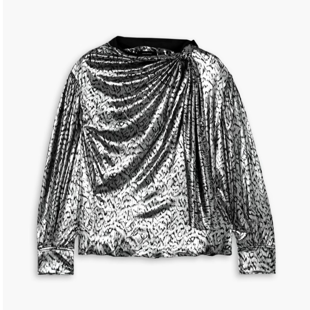 Isabel marant Lavaliere leopard-print lamé blouse, size 38, NWT